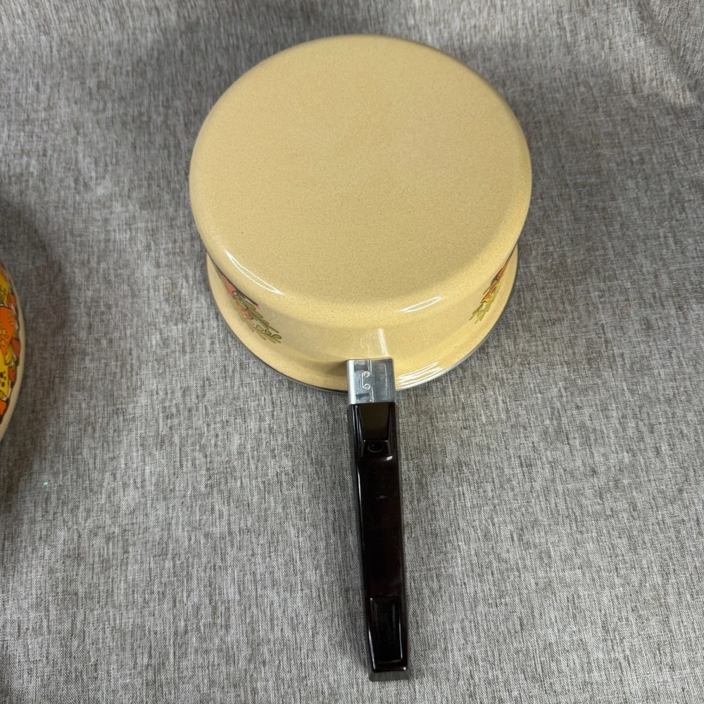 Vintage Merry Mushroom Enamel Cookware Set Retro 70s Skillet and Saucepan Retro